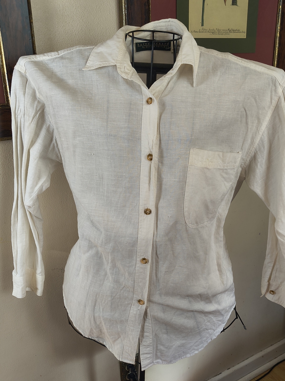 Vintage white linen harve benard button up blouse shirt